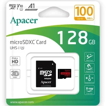 Apacer Tarjeta de Memoria 128GB microSDXC UHS-I con Adaptador Apacer Tarjeta de Memoria 128GB microSDXC UHS-I con Adaptador